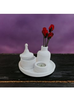 Taşdevri Life Tasdevri Life Decorative Tray Candle Holder Set White  - Image 3