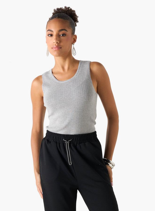 تواكستريمز بلوزة بدون أكمام مزينة بياقة دائرية - Image 1