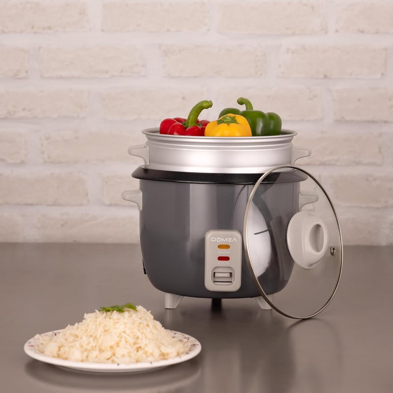 دوميا طنجرة أرز كهربائية من دوميا سعة 1 لتر وطباخ بخاري، طباخ متعدد الاستخدامات 2 في 1 مع وعاء غير لاصق قابل للإزالة، صينية بخارية قابلة للتمديد، لطهي الأرز، وتبخير الخضروات، والشوربات، واليخنات، والعصيدة، بقوة 400 واط، مع وظيفة التدفئة التلقائية. - Image 2