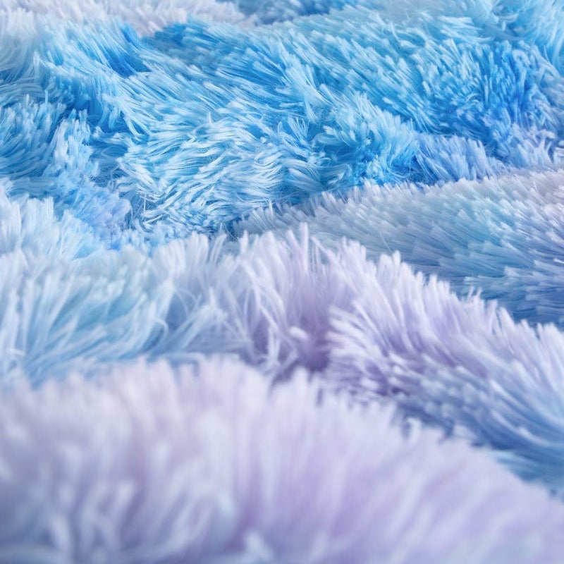 Wajade Faux Fur Plush Galaxy Blue Comforter Set Fluffy Fuzzy Shaggy Bedding Set - 3PC Full Size Microfiber Soft Warm Quilt Set - Image 4