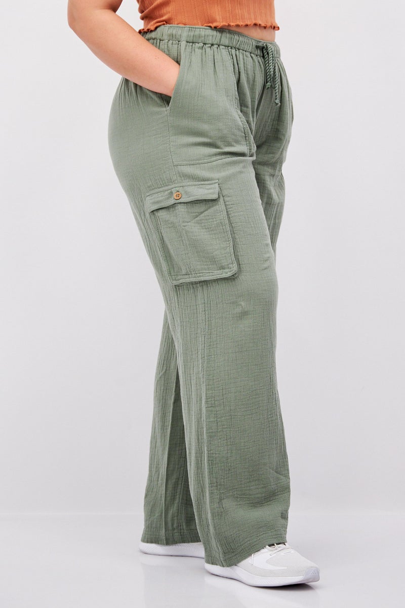 Roxy Women Regular Fit Textured Cargo Pants, Olive - Image 2