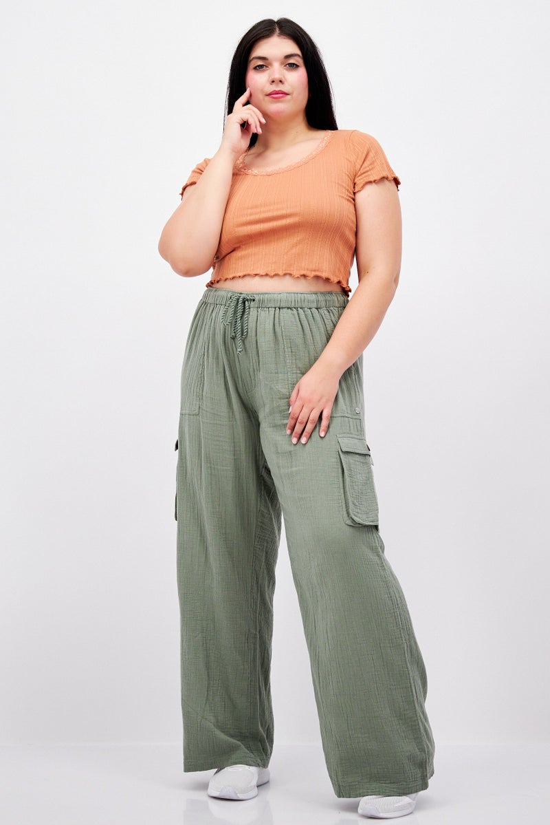 Roxy Women Regular Fit Textured Cargo Pants, Olive - Image 3