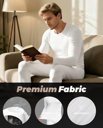 WEERTI Thermal Underwear for Men Long Johns with Fleece Lined Base Layer Men Cold Weather Top Bottom White - Image 5
