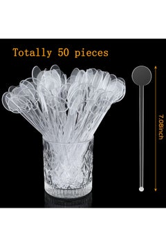 Y&D Disposable Cocktail Swizzle Sticks Clear Plastic Stirrers with Disc Top 7 Inches Drinks Mixing Rod for Coffee Beverage (50Pcs)  - Image 3