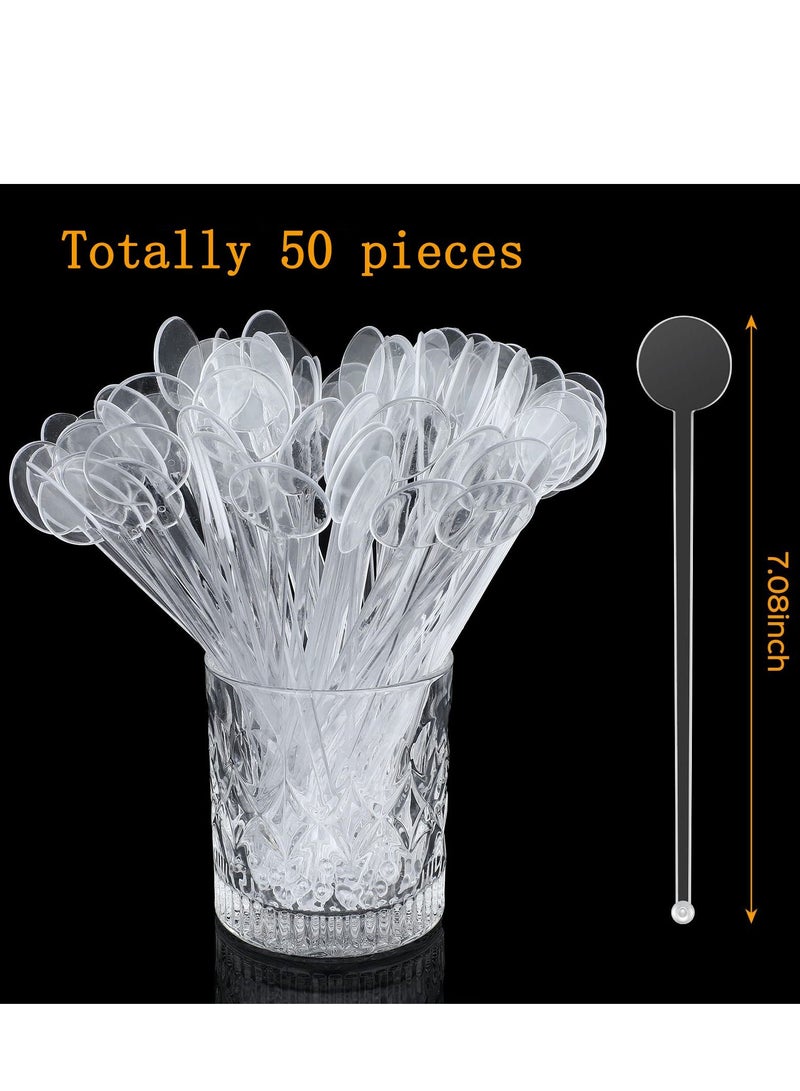 Y&D Disposable Cocktail Swizzle Sticks Clear Plastic Stirrers with Disc Top 7 Inches Drinks Mixing Rod for Coffee Beverage (50Pcs) - Image 3