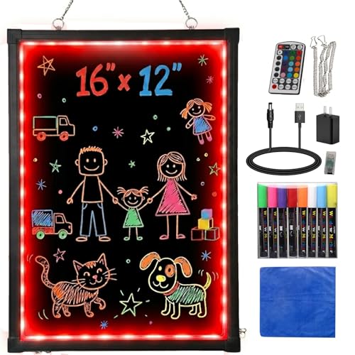 Slsy LED Writing Board 16"x12", Erasable Light-Up Message Display, 12 Colors & 26 Modes, Reusable LED Menu Sign with 8 Markers for Doodle, Illuminated Sign Board for Restaurants, Bars, Classrooms - Image 1