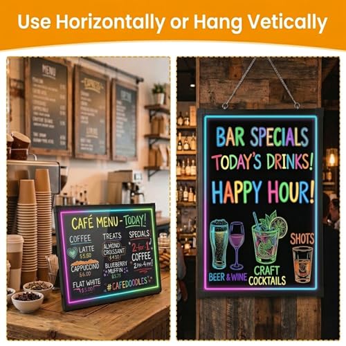 Slsy LED Writing Board 16"x12", Erasable Light-Up Message Display, 12 Colors & 26 Modes, Reusable LED Menu Sign with 8 Markers for Doodle, Illuminated Sign Board for Restaurants, Bars, Classrooms - Image 3