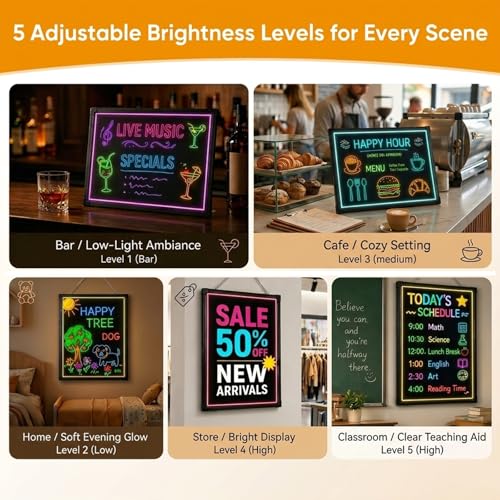 Slsy LED Writing Board 16"x12", Erasable Light-Up Message Display, 12 Colors & 26 Modes, Reusable LED Menu Sign with 8 Markers for Doodle, Illuminated Sign Board for Restaurants, Bars, Classrooms - Image 4