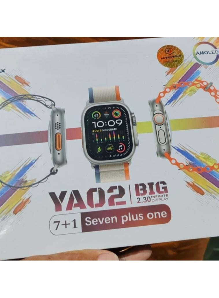 ساعة ذكية 7 في 1/ للرجال والنساء / مع 7 اساور اضافية عالية الجودة بمينا 49 ملم مع شاحن سريع استمتع بالحياة مع الموضة؛ ناعمة للغاية ومريحة بعد الارتداء، متعدد الألوان