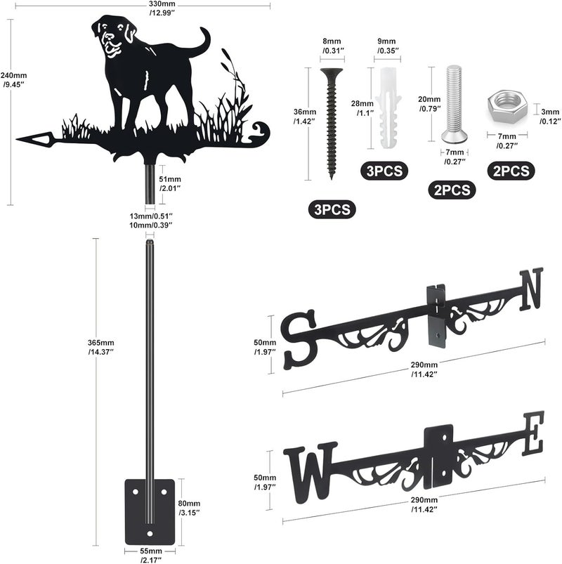 VZVXCC 3D Dog Metal Weather Vane,Stainless Steel Black Animal Weathervane Wind Direction Indicator Roof Garden Decorations for Outdoor Farm Yard Garden Gazebo - Image 3