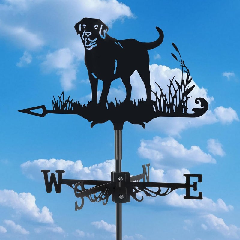 VZVXCC 3D Dog Metal Weather Vane,Stainless Steel Black Animal Weathervane Wind Direction Indicator Roof Garden Decorations for Outdoor Farm Yard Garden Gazebo - Image 1