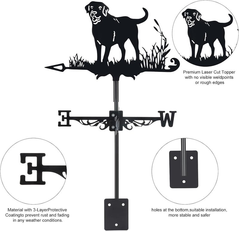 VZVXCC 3D Dog Metal Weather Vane,Stainless Steel Black Animal Weathervane Wind Direction Indicator Roof Garden Decorations for Outdoor Farm Yard Garden Gazebo - Image 5