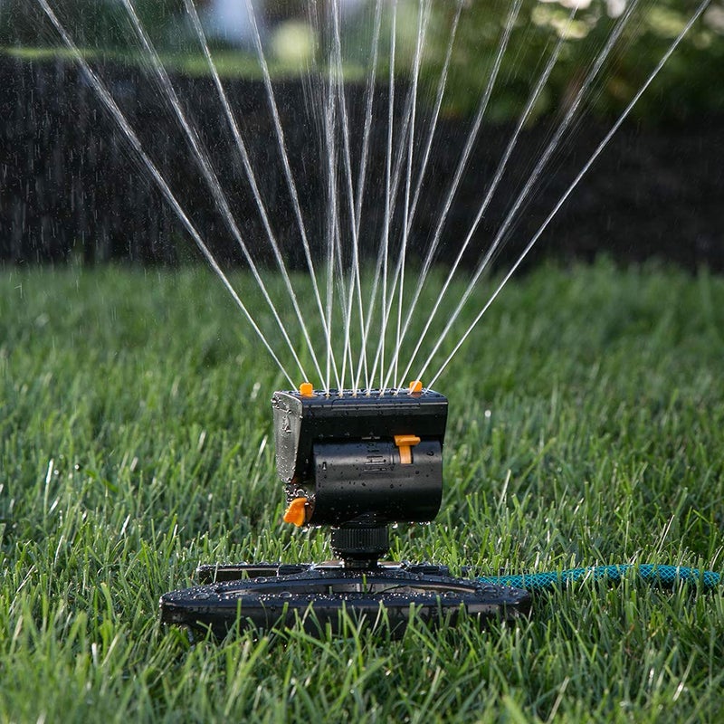 Melnor 65003-AMZ Mini Oscillating Sprinkler with Product Adapter Watering Set, On Base, Black, Yellow - Image 2