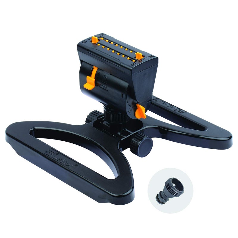 Melnor 65003-AMZ Mini Oscillating Sprinkler with Product Adapter Watering Set, On Base, Black, Yellow - Image 1