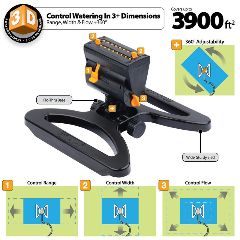 Melnor 65003-AMZ Mini Oscillating Sprinkler with Product Adapter Watering Set, On Base, Black, Yellow - Image 3
