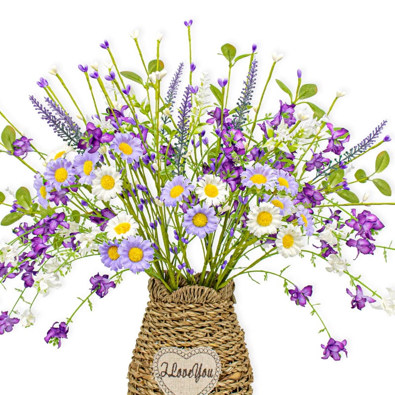 LLZLL Spring Decorations for Home 12 Pack Purple Spring Flowers 17 Inch Artificial Spring Floral Stems with Daisy and Berries for Spring Summer Farmhouse Ornaments - Image 1