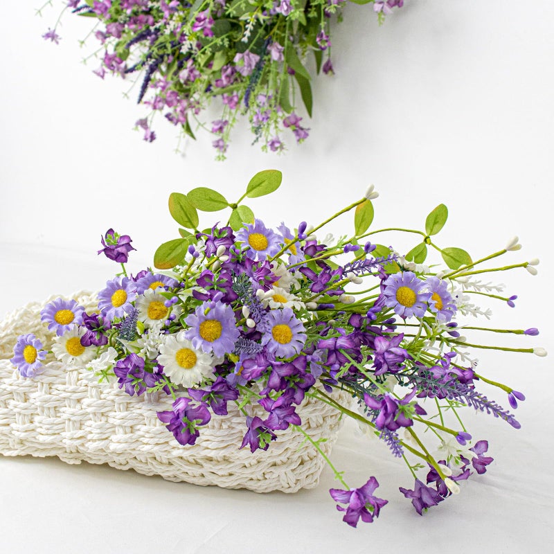 LLZLL Spring Decorations for Home 12 Pack Purple Spring Flowers 17 Inch Artificial Spring Floral Stems with Daisy and Berries for Spring Summer Farmhouse Ornaments - Image 2