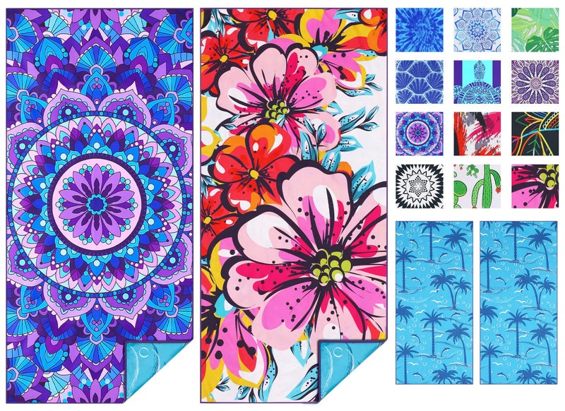 TwoYek 2 Pack Microfiber Thin Beach Towel Lightweight 71x32 Oversized Extra Large Sand Free Towels Quick Dry for Travel Pool Yoga Gym Sports Beach Accessories Vacation Essential Gift