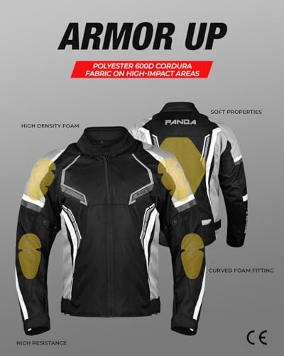 PANDA CYCLE GEAR Motorcycle Jacket for Men & Women Impact Armored Enduro Dual Sports All Season Protective Touring Motorsports Biker Jackets (US, Alpha, Medium, Regular, Regular, GREY) - Image 4