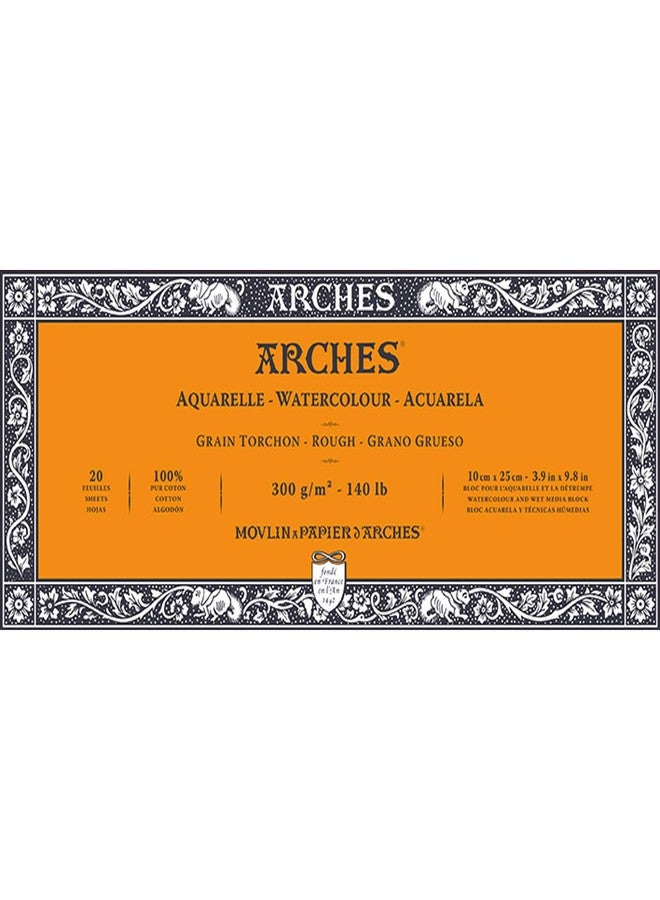 أرتشيز مجموعة أوراق ألوان مائية من Arches Arsh 1795081، وزن 300 غرام، مقاس خشن 10 × 25 سم، 20 ورقة، أبيض - Image 1