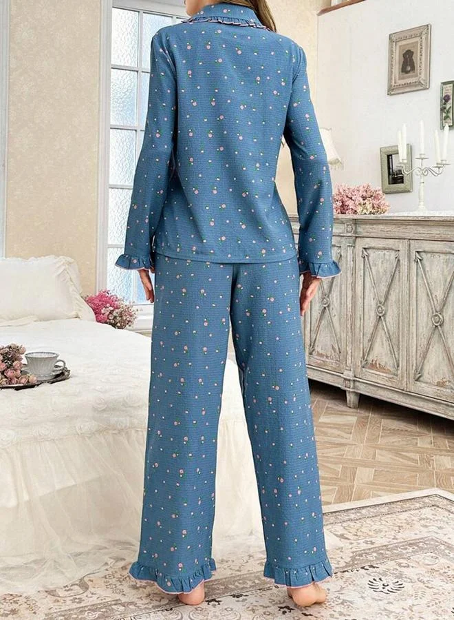 تايك تو مجموعة من قميص بطبعة أزهار وبيجاما بحافة كشكش