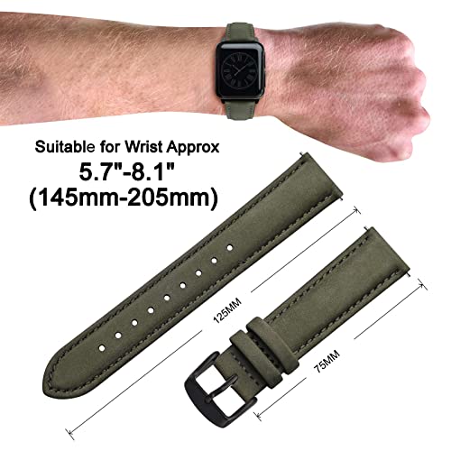 ANNEFIT 18mm Watch Band with Stainless Steel Black Buckle Vintage Nubuck Suede Soft Leather watch Strap with Quick Release Green - Image 3