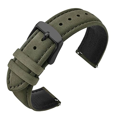 ANNEFIT 18mm Watch Band with Stainless Steel Black Buckle Vintage Nubuck Suede Soft Leather watch Strap with Quick Release Green - Image 1
