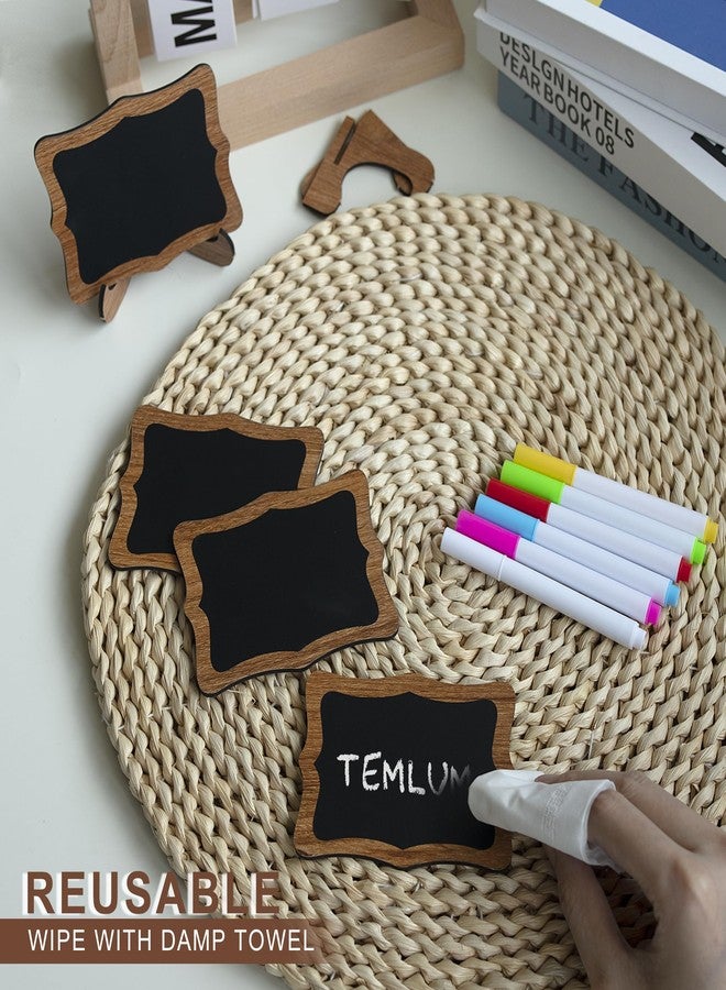 Temlum لوحة طباشيرية صغيرة من تيملوم، 15 قطعة، مع 6 أقلام طباشيرية ملونة، مقاس 2.9 بوصة × 3.9 بوصة، ألواح طباشيرية خشبية قابلة لإعادة الاستخدام، مناسبة للطعام والبوفيهات والحفلات ولوحات الرسائل وأرقام الطاولات (شكل متموج). - Image 4