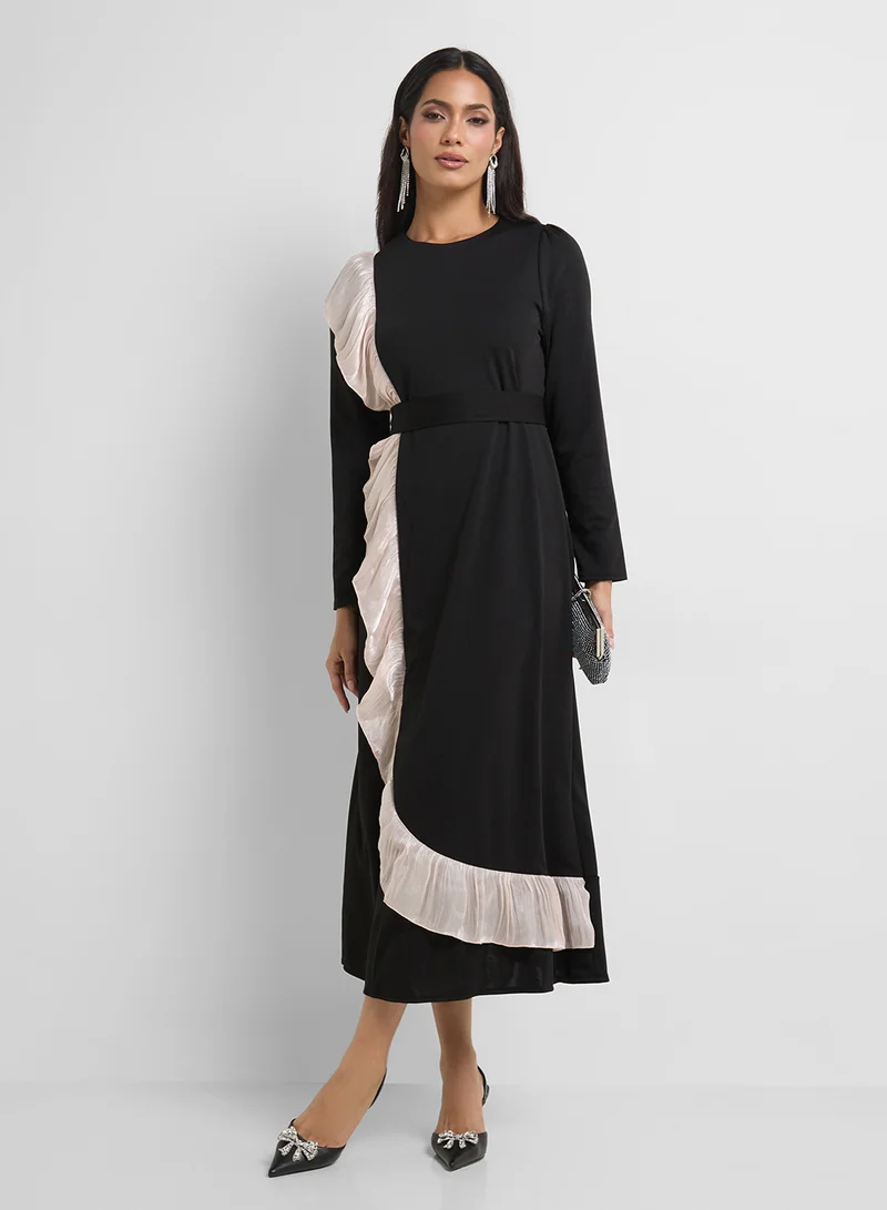 Khizana Contrast Toned Dress With Ruffles