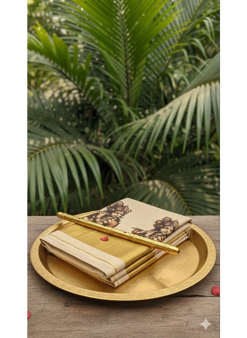 A.M Traditional Kerala Kasavu saree featuring painted mural art - Image 3