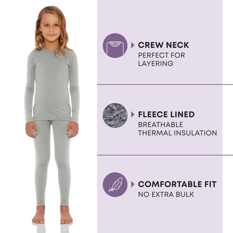 Rocky Thermal Underwear Kids Girls Thermal Underwear Set Long Johns kid Thermals Kid Base Layer kids thermals top bottom set, Heather Grey, Large, Standard-185 GSM, THERMALS SET - Image 2