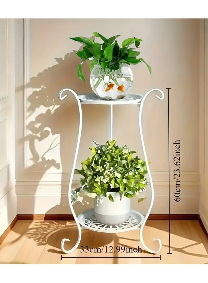 Generic Metal plant stand for flower pots, beautiful and elegant classic design consisting of 2 shelves that add a beautiful decoration and touch to visual enjoyment. It is included in most interior or exterior decorations at the entrance to the house, in the outdoor yard, in the garden, in the corner of the balcony, in the living room, or in the corridors of homes, chalets, rest houses, hotels, restaurants and cafes. White color.  - Image 2