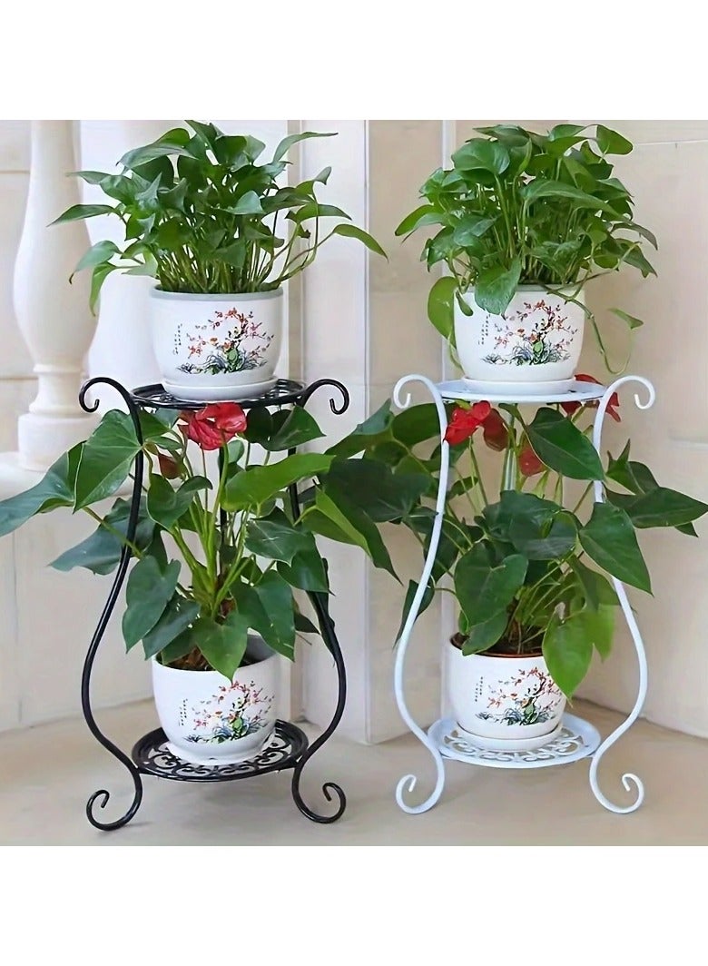 Generic Metal plant stand for flower pots, beautiful and elegant classic design consisting of 2 shelves that add a beautiful decoration and touch to visual enjoyment. It is included in most interior or exterior decorations at the entrance to the house, in the outdoor yard, in the garden, in the corner of the balcony, in the living room, or in the corridors of homes, chalets, rest houses, hotels, restaurants and cafes. White color.  - Image 3