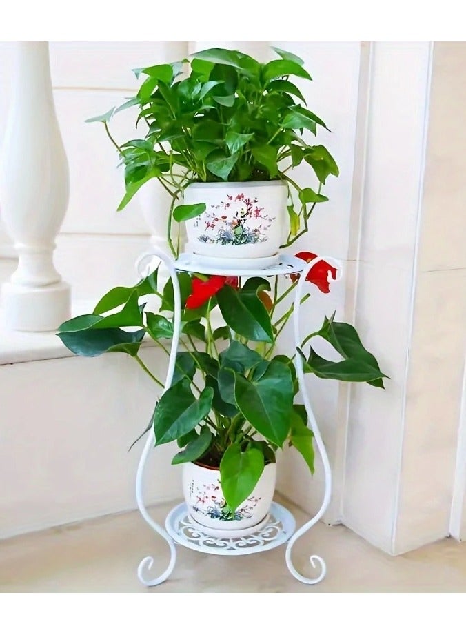 Generic Metal plant stand for flower pots, beautiful and elegant classic design consisting of 2 shelves that add a beautiful decoration and touch to visual enjoyment. It is included in most interior or exterior decorations at the entrance to the house, in the outdoor yard, in the garden, in the corner of the balcony, in the living room, or in the corridors of homes, chalets, rest houses, hotels, restaurants and cafes. White color.  - Image 4