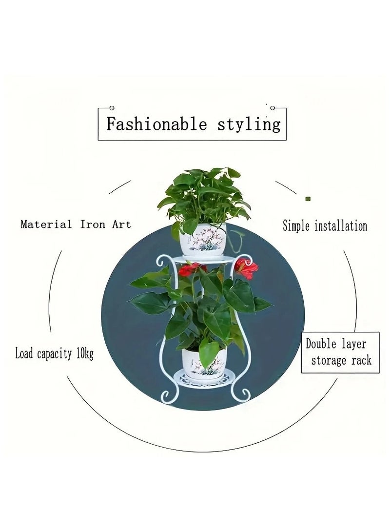 Generic Metal plant stand for flower pots, beautiful and elegant classic design consisting of 2 shelves that add a beautiful decoration and touch to visual enjoyment. It is included in most interior or exterior decorations at the entrance to the house, in the outdoor yard, in the garden, in the corner of the balcony, in the living room, or in the corridors of homes, chalets, rest houses, hotels, restaurants and cafes. White color.  - Image 5