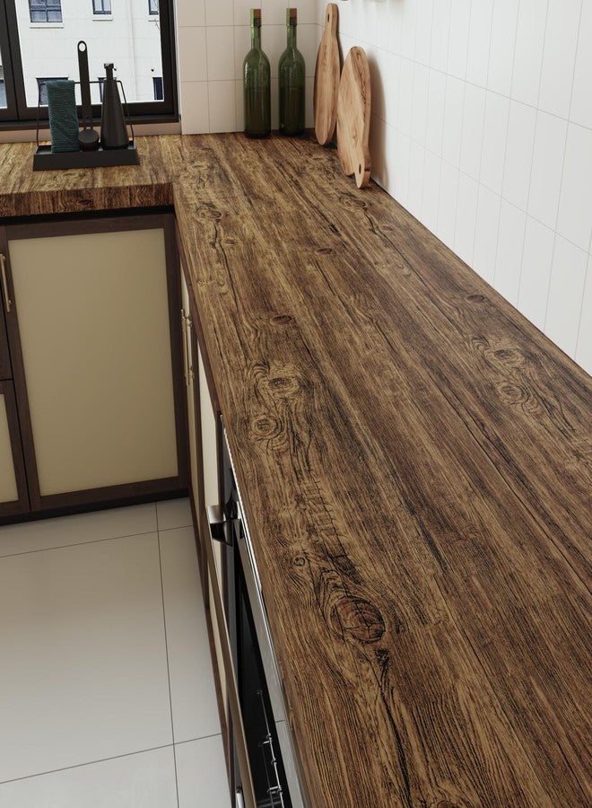 VaryPaper 15.7''x78.7'' Rustic Dark Brown Wood Peel and Stick Wallpaper Wood Grain Contact Paper for Countertops Waterproof Removable Self Adhesive Wooden Vinyl Wrap for Cabinets Desk Table Furniture - Image 1