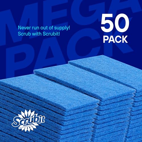SCRUBIT 50 Pack Scouring Pad - Heavy Duty Scrub Pads for Cleaning Dishes - Non-Scratch Reusable Scrubbing - Blue - Image 2