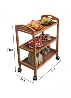 LINGWEI Bamboo Kitchen Trolley 3 Tier Kitchen Storage Rack Serving Trolley Island Cart with Rotating Wheels  - Image 4