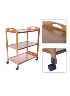 LINGWEI Bamboo Kitchen Trolley 3 Tier Kitchen Storage Rack Serving Trolley Island Cart with Rotating Wheels  - Image 3