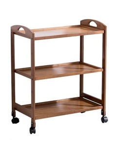 LINGWEI Bamboo Kitchen Trolley 3 Tier Kitchen Storage Rack Serving Trolley Island Cart with Rotating Wheels  - Image 2