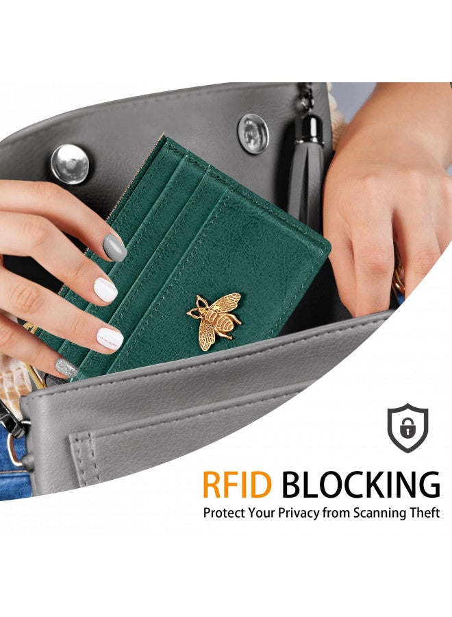 SEAVILIA حامل بطاقات سيفيليا مع سلسلة مفاتيح ومحفظة للنساء مع نافذة هوية و RFID ومحفظة نقود على شكل نحلة هدايا نحيفة وصغيرة - Image 3