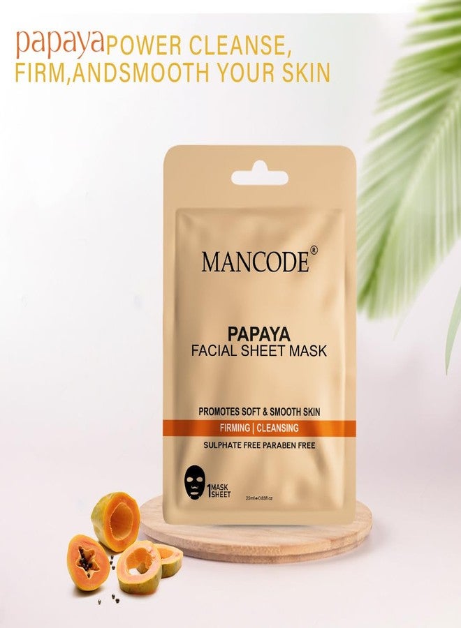 MAN CODE Mancode Papaya Facial Sheet Mask 25ml Promotes Soft and Smooth Skin Firming Cleansing Pore Reducing Brightening and Enhances Daily Glow Korean Sheet Mask for Men Women Sheet Mask Set Combo Pack of 5 - Image 2