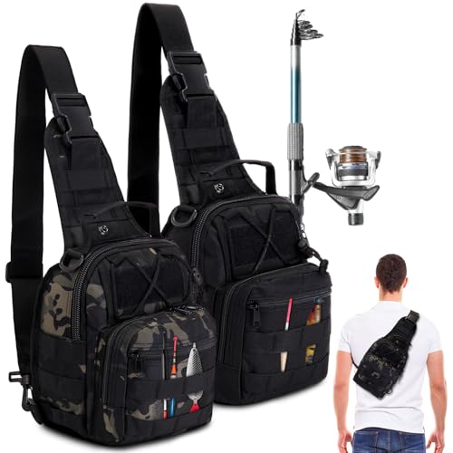 Abbylike 2 Pcs Small Fishing Backpack Fly Fishing Sling Pack Compact Waterproof Outdoor 600d Oxford Cloth Tackle Bag with Multiple Storage Compartments Ideal for Fishing Hiking and Travel - Image 1