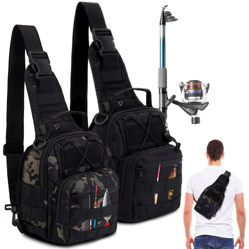 Abbylike 2 Pcs Small Fishing Backpack Fly Fishing Sling Pack Compact Waterproof Outdoor 600d Oxford Cloth Tackle Bag with Multiple Storage Compartments Ideal for Fishing Hiking and Travel - Image 2
