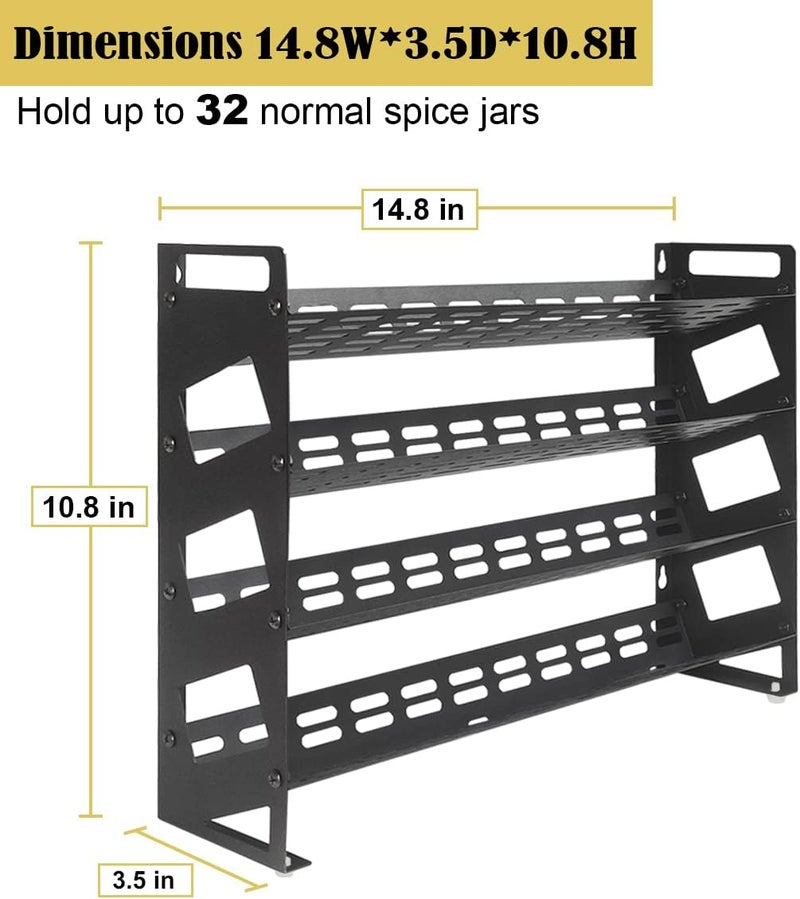 Ardier 4 Tier Spice Rack Organizer with 32 Square Spice Jars and 160 Spice Labels Set for Kitchen Cabinet Countertop Pantry or Wall Mount, Matte Black - Image 4
