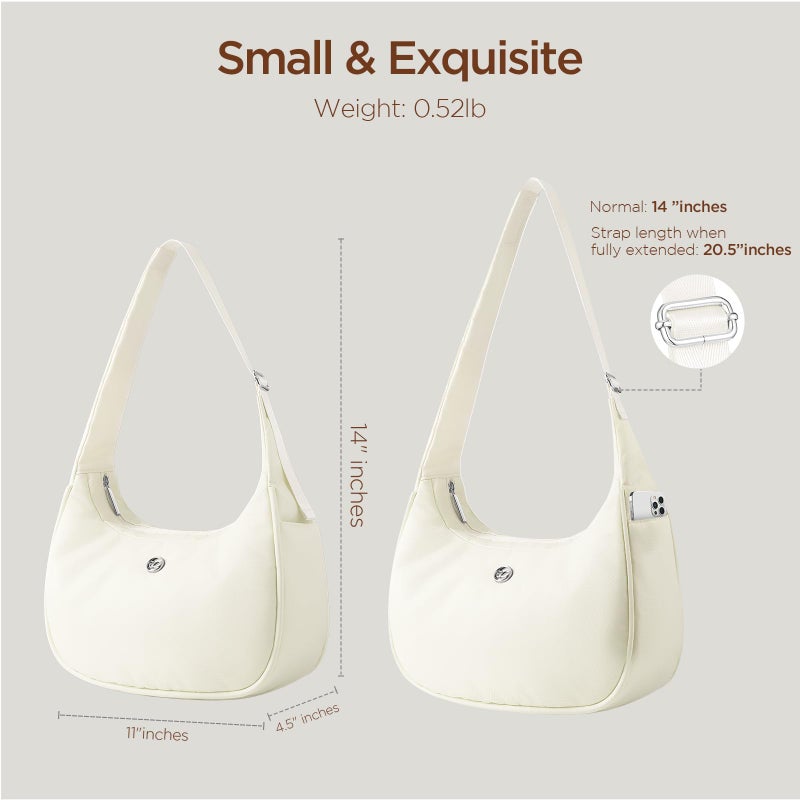 Babysun Mini Shoulder Bag Women Nylon Crescent Bag 4L Underarm Shoulder Purse Women's Shoulder Handbags Small Tote Bag Ivory - Image 5