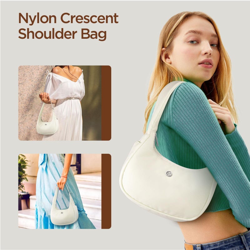 Babysun Mini Shoulder Bag Women Nylon Crescent Bag 4L Underarm Shoulder Purse Women's Shoulder Handbags Small Tote Bag Ivory - Image 3