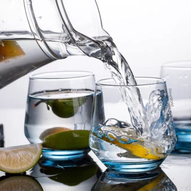 PrimeWorld European 300 ml Aqua ice Blue Colour Juice Glasses Set of 6 pcs - Drinking Glasses for- Water, Juice, Colddrink, Mojito, Cocktail, Lead-Free, Perfect for Home, Restaurants and Parties - Image 2