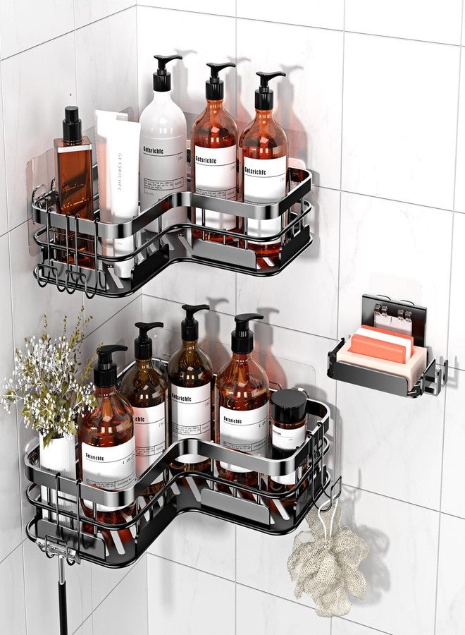 Getsrichfc Large Capacity Shower Caddy, Heavy-Duty Adhesive Shower Organizers with Custom Aesthetic Design Soap, No Drilling Corner Shower Shelves, 5 Hooks for Bathroom Accessories - 3 Pack - Image 1
