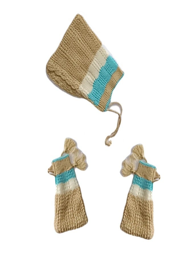 Cute Collection-Hand Knitted Woolen Frocks with Pyjami & Cap & Booties for New Born Baby Girls (6-12 Months) Brown - Image 4